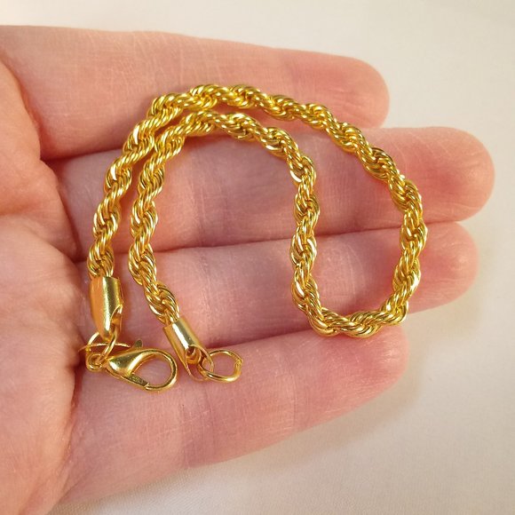 Men's Bracelet Twist Rope Chain Stainless Steel 18K Yellow Gold Filled 8.5" 3mm